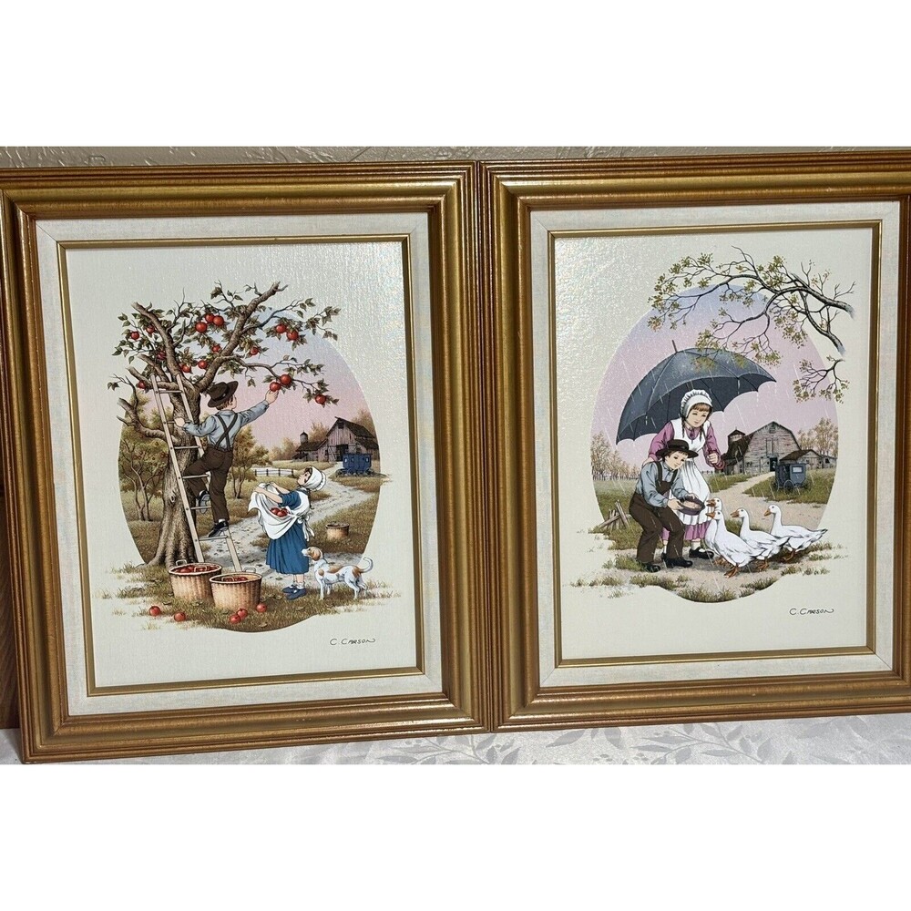 Pair C. Carson 12"x 16” Wood Framed Canvas Oil Art Pieces. Very Good Condition